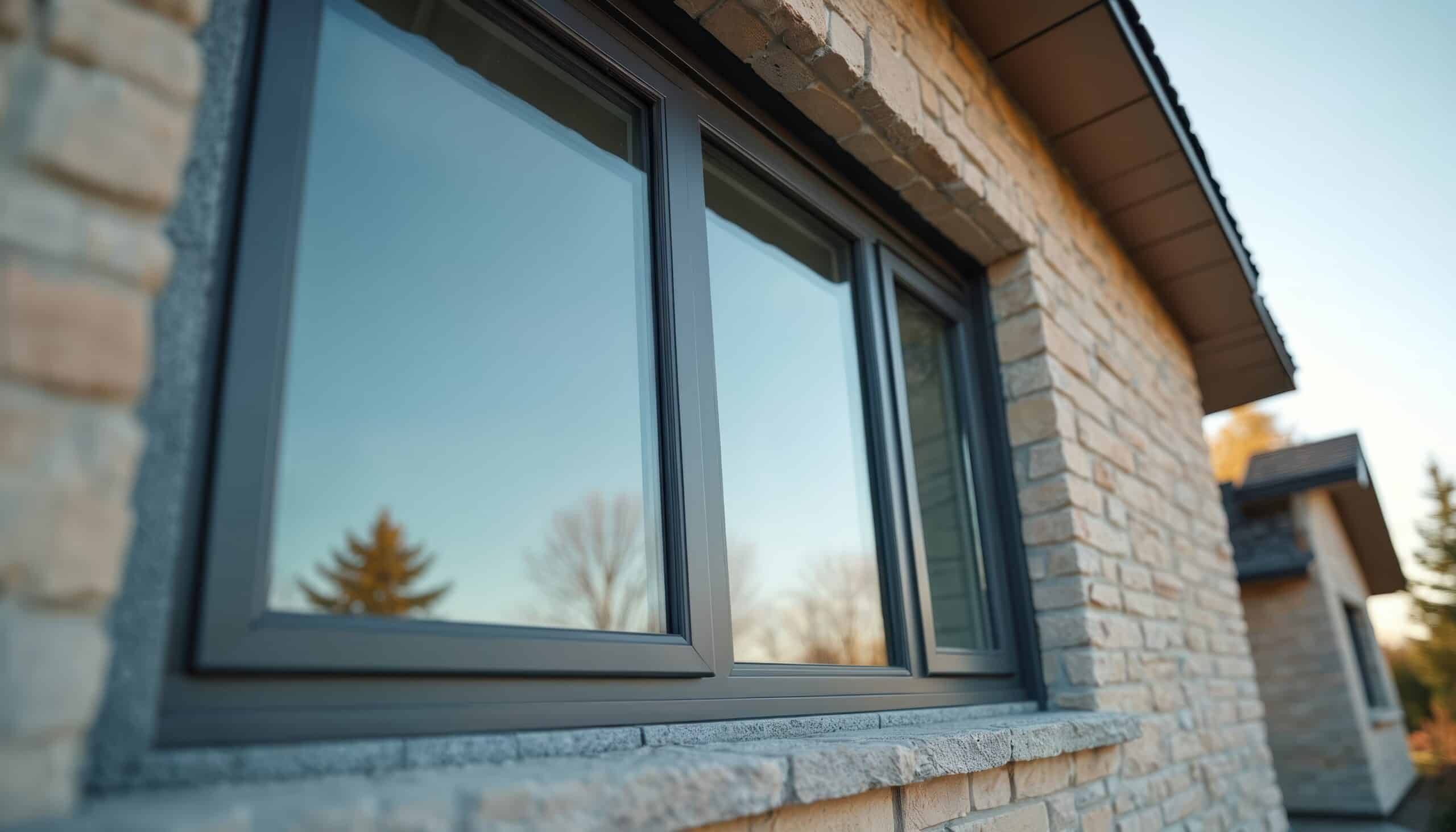 A construction worker installing windows on a building. Featuring expertise and precision