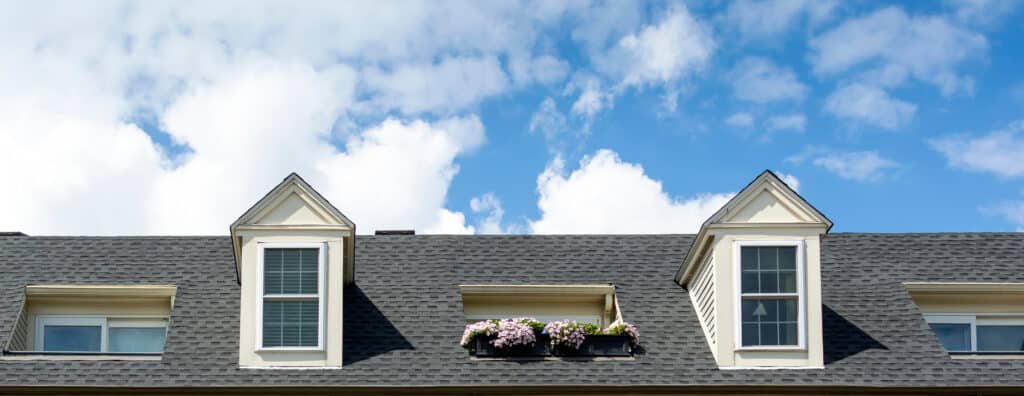 Gabled dormers on a residential building in Boston, Massachusetts, USA Gabled dormers on a residential building