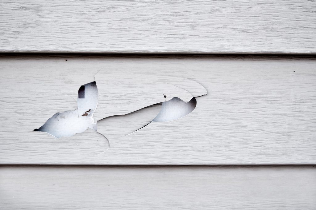 Picture of a cracked and damaged siding.